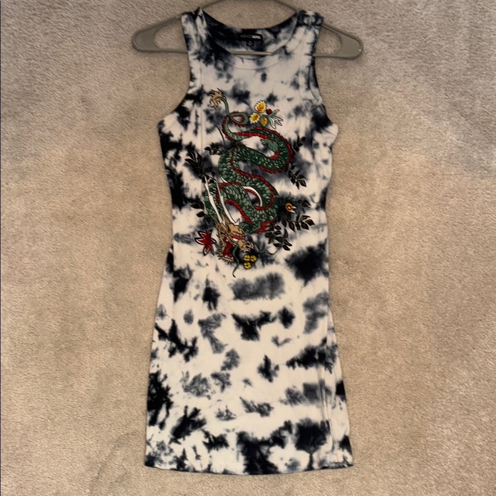 Tie-Dye Dress with Embroidered Snake